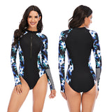 Printed long sleeve one piece swimsuit sun protection surfing clothes