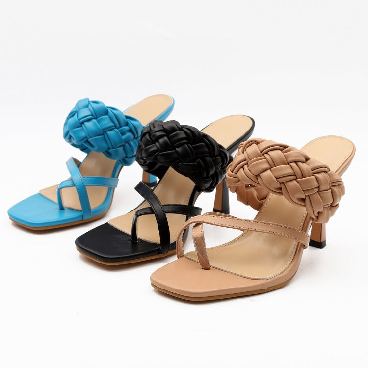 Women's woven square toe sandals plus size shoes