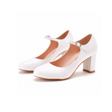 Chunky heel white bridal princess shoes