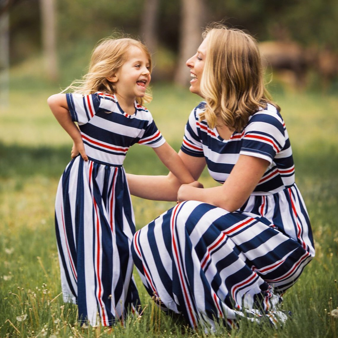 Spring and summer stripe stitching parent-child mother daughter dress children's wear