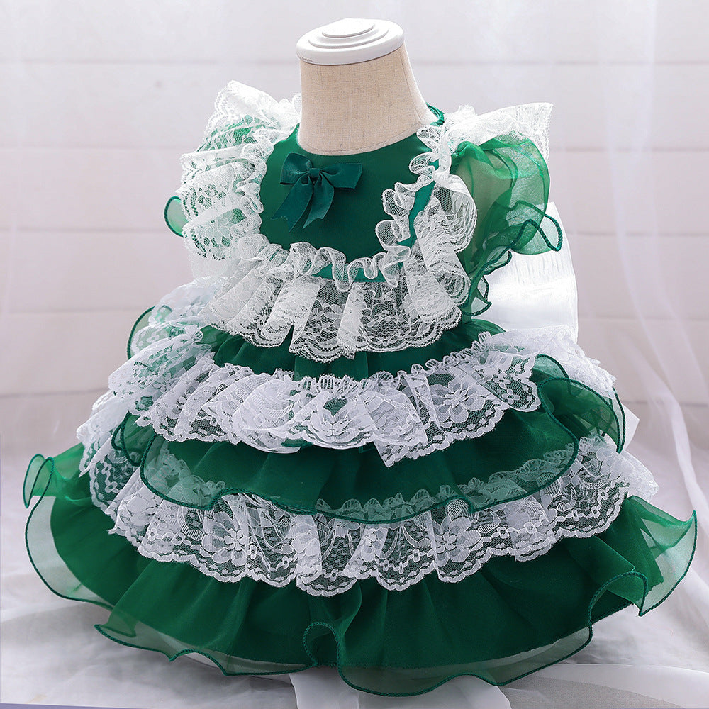 New Girl Lolita Dress Multi-Layer Cake Pompous Skirt One Year Baby Baptism Dress Female
