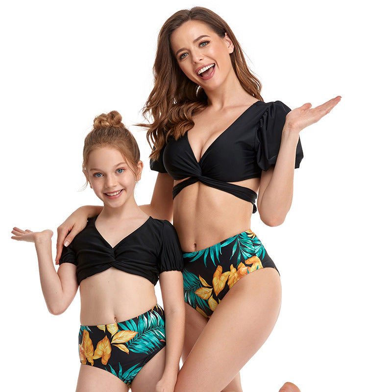 Parent-child swimwear puff sleeve bikini for Mom and Me