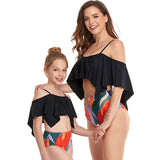 Four-corner lotus leaf parent-child swimsuit split swimsuit bikini for Mom and Me