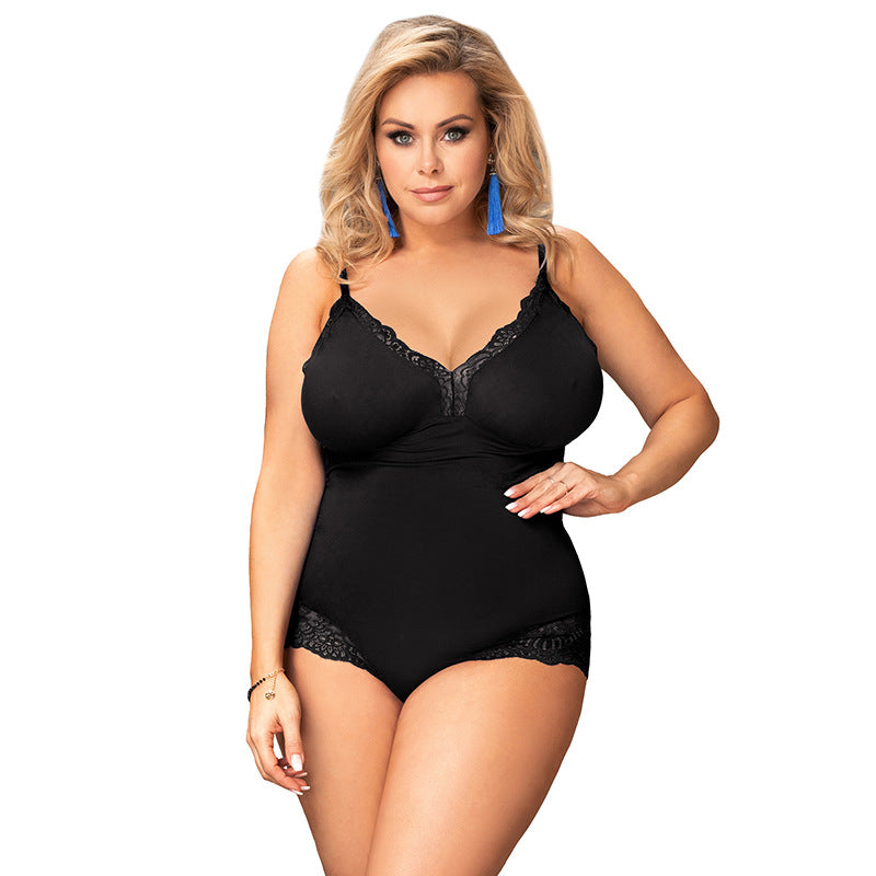 Plus size sexy lingerie sexy sleeveless jumpsuit open-end free off can be worn outside