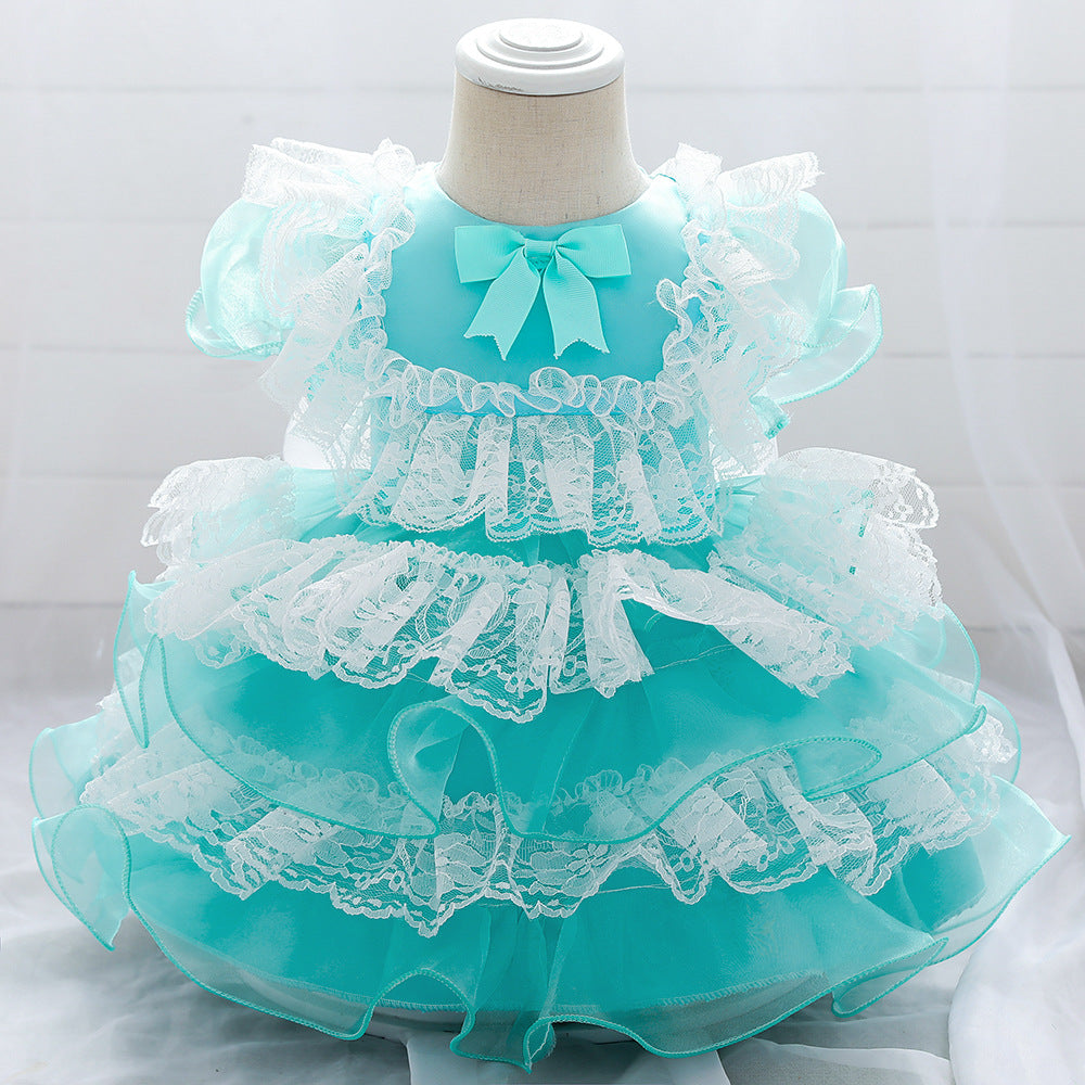 New Girl Lolita Dress Multi-Layer Cake Pompous Skirt One Year Baby Baptism Dress Female