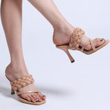 Women's woven square toe sandals plus size shoes
