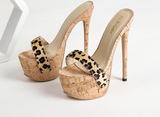Simple leopard print ankle-strap high heel sandals and slippers casual outdoor plus size women's shoes