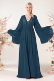 A-Line Sweep-Brush Train Chiffon Bridesmaid Dress