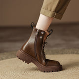 Thick-soled round toe vintage leather boots
