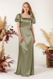 Sheath Sweep Acetate Satin Bridesmaid Dress