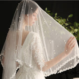 Pearl lace veil bridal wedding accessories