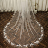 Single layer lace pearl long veil