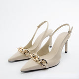 Women's shoes slingback charm fashion high heels pumps pointed toe stiletto sandals women
