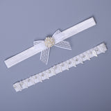 Bridal lace bow rhinestone garter