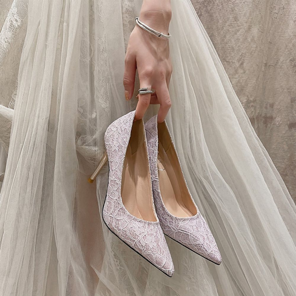 Lace bridal shoes pointed high heel shoes plus size