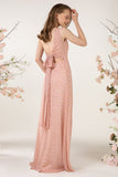 A-Line Sweep Train Printed Chiffon Bridesmaid Dress