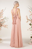 A-Line Sweep Train Printed Chiffon Bridesmaid Dress