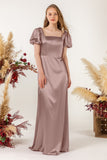 Sheath Sweep Acetate Satin Bridesmaid Dress