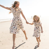 Butterfly Print puff sleeve flowy maxi dress mother-daughter matching outfit