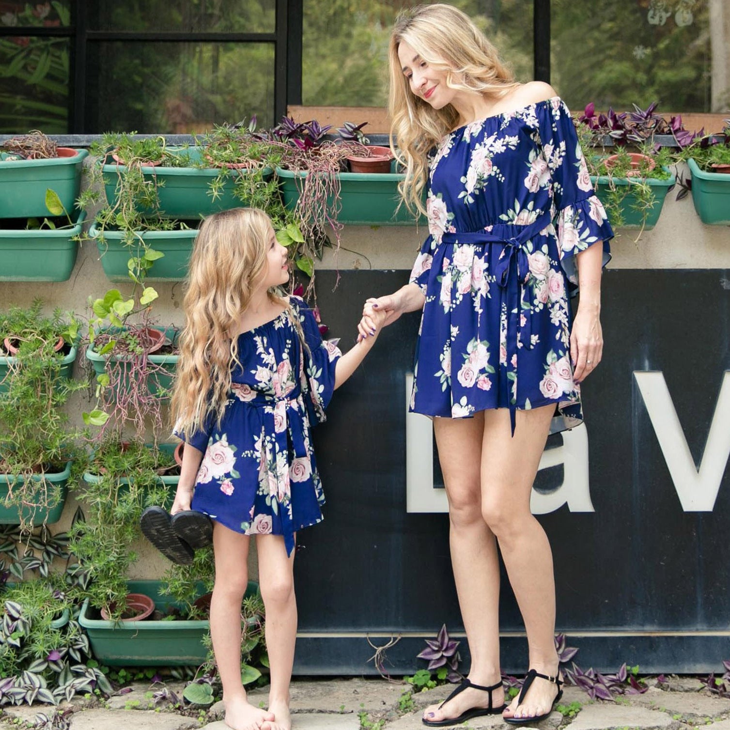 Mother daughter parent-child one shoulder printed Ruffle Dress