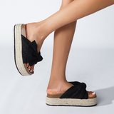 Women's large-sized shoes platform platform flat coarse cloth knotted sandals