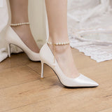 Satin high heels with Pearl bridal shoes