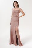 Sheath Floor Length Twisted Silk Fabric Bridesmaid Dress