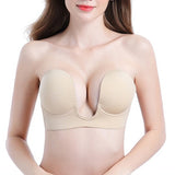 One-piece deep U-shaped Bra beauty back and push up silicone breathable