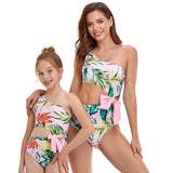 Parent-child one piece swimsuit slant shoulder midriff outfit sexy for Mom and Me