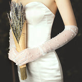 Beaded tulle bridal wedding gloves