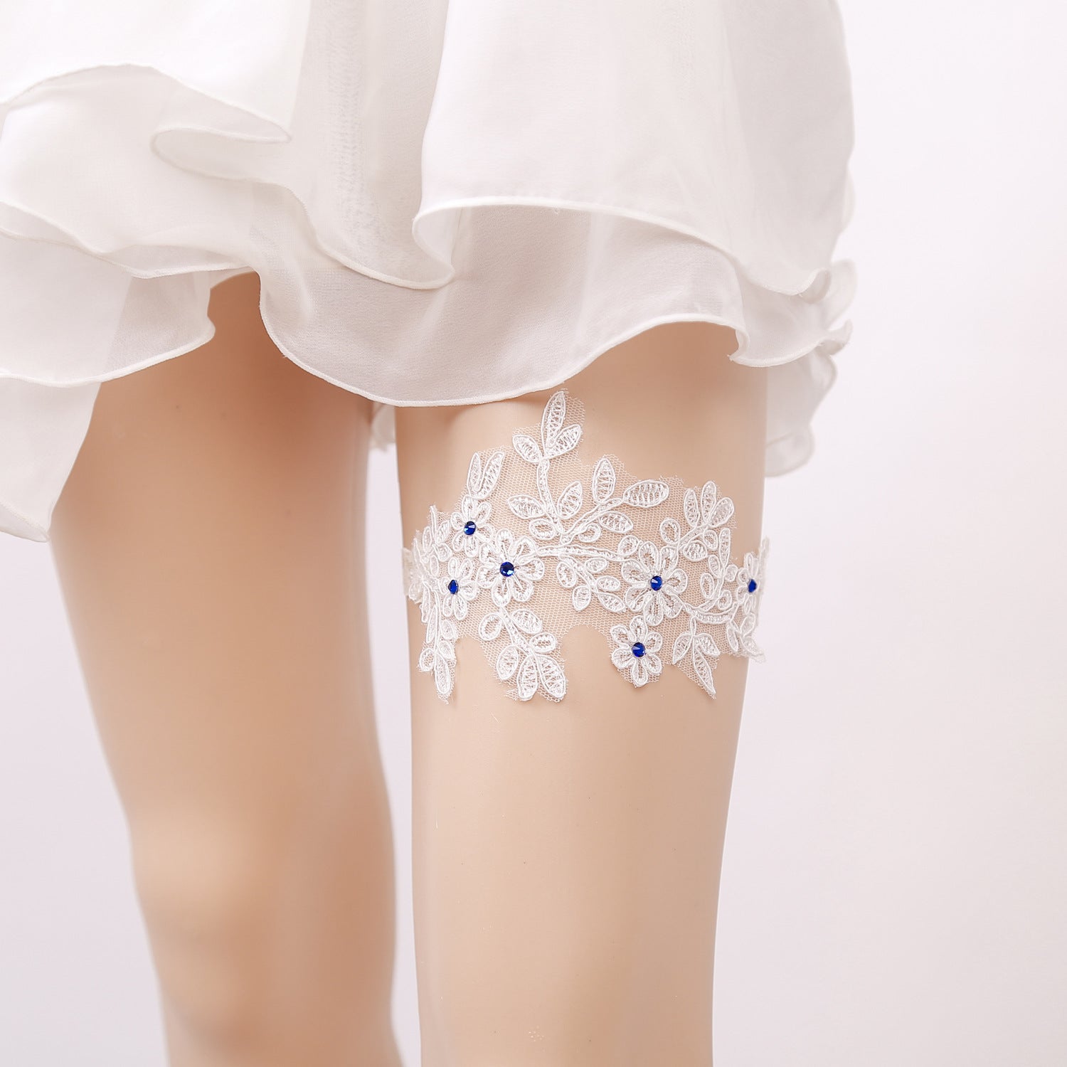 Bridal lace blue rhinestone garter
