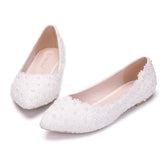 Large size white lace flat shoes shallow mouth pumps women comfortable pregnant woman flat casual shoes women