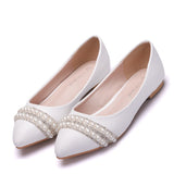 Flat wedding shoes crystal shoes bridal shoes wedding dress comfortable tassel Pearl Rhinestone dinner white women's shoes