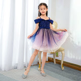 Children's Girl's One Shoulder Off Shoulder Star Sequin Poncho Dress Princess Dress