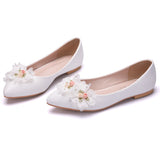 Spring and Autumn women's pumps handmade lace flower rhinestone bow bridal shoes flat shoes