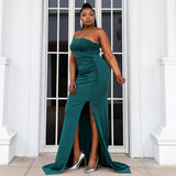 Plus Size Elegant Solid Strapless Plus Size Wedding Party Dress Split Women Gown Evening Dress