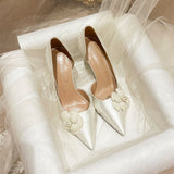 camellia white high-heeled bridal shoes