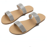 Outdoor slippers women's shining light diamond sandals large size flat bottom slippers