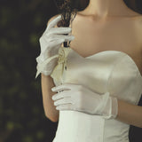 Bridal wedding satin beaded short gloves