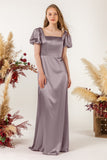 Sheath Sweep Acetate Satin Bridesmaid Dress