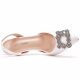 White and fine heel rhinestone bridal shoes