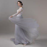 A-Line Court Train Lace Tulle Wedding Dress CW2809