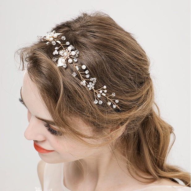 Bridal handmade pearl headdress flowers hair band wedding accessories