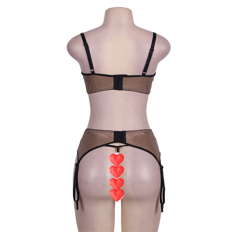 Sexy three-point push up sexy three-piece set Garter temptation women's transparent women's lingerie suit