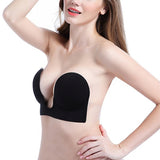 One-piece deep U-shaped Bra beauty back and push up silicone breathable