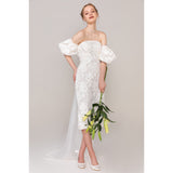 Sheath-Column Tea Length Lace Wedding Dress CW2429