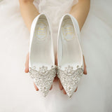 High heel shoes pointed toe stiletto rhinestone satin bridal shoes