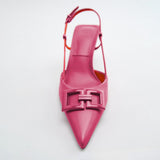 Women's shoes high heels rose red slingback patent leather pointed toe stiletto sandals
