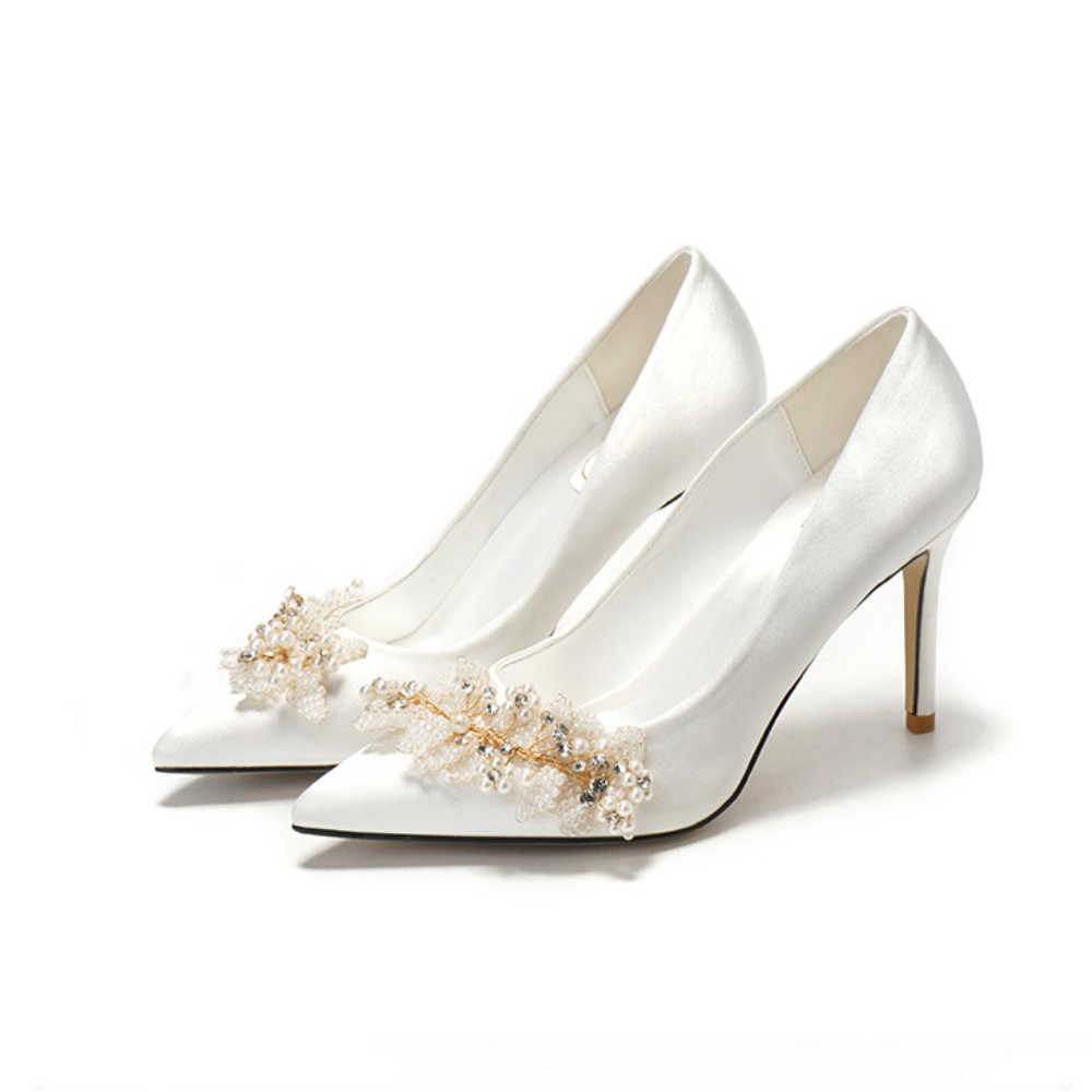 Pearl bridal shoes stiletto heel white high heels