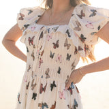 Butterfly Print puff sleeve flowy maxi dress mother-daughter matching outfit